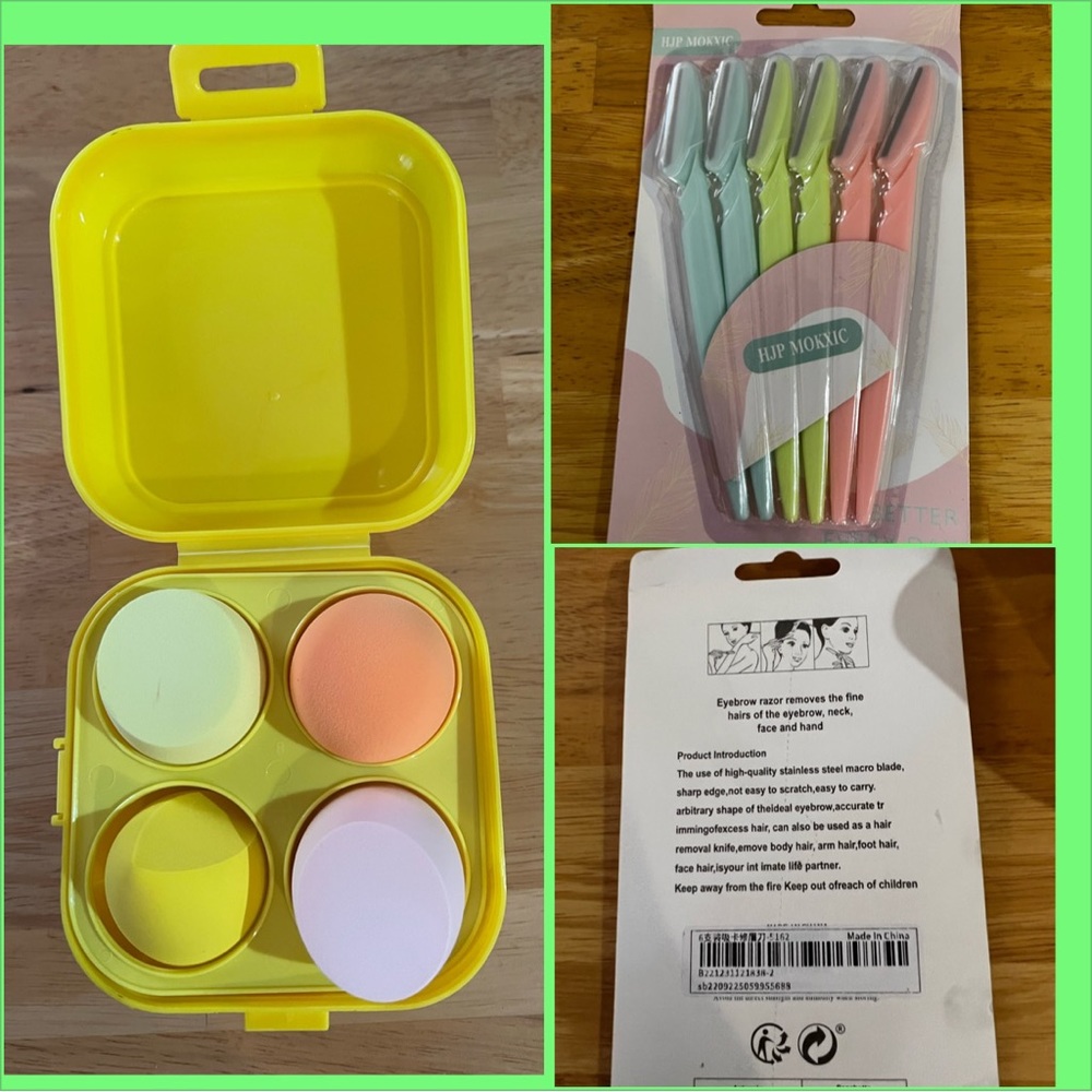 eyebrow razors and makeup sponges